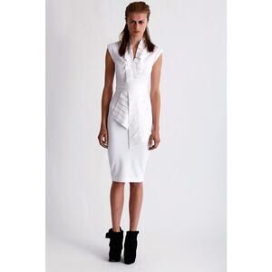Kimberly Ovitz Women's White Shawl Front Sleeveless Sheath Dress Size 6